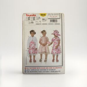 Burda 9648 Little Girls Sewing Pattern Sz 3-8 Church Dress Party Hat Bag Sweater